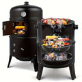 Portable 3-in-1 Charcoal Grill Smoker with Built-in Thermometer, Adjustable Height Steel Fire Pit for Outdoor Parties