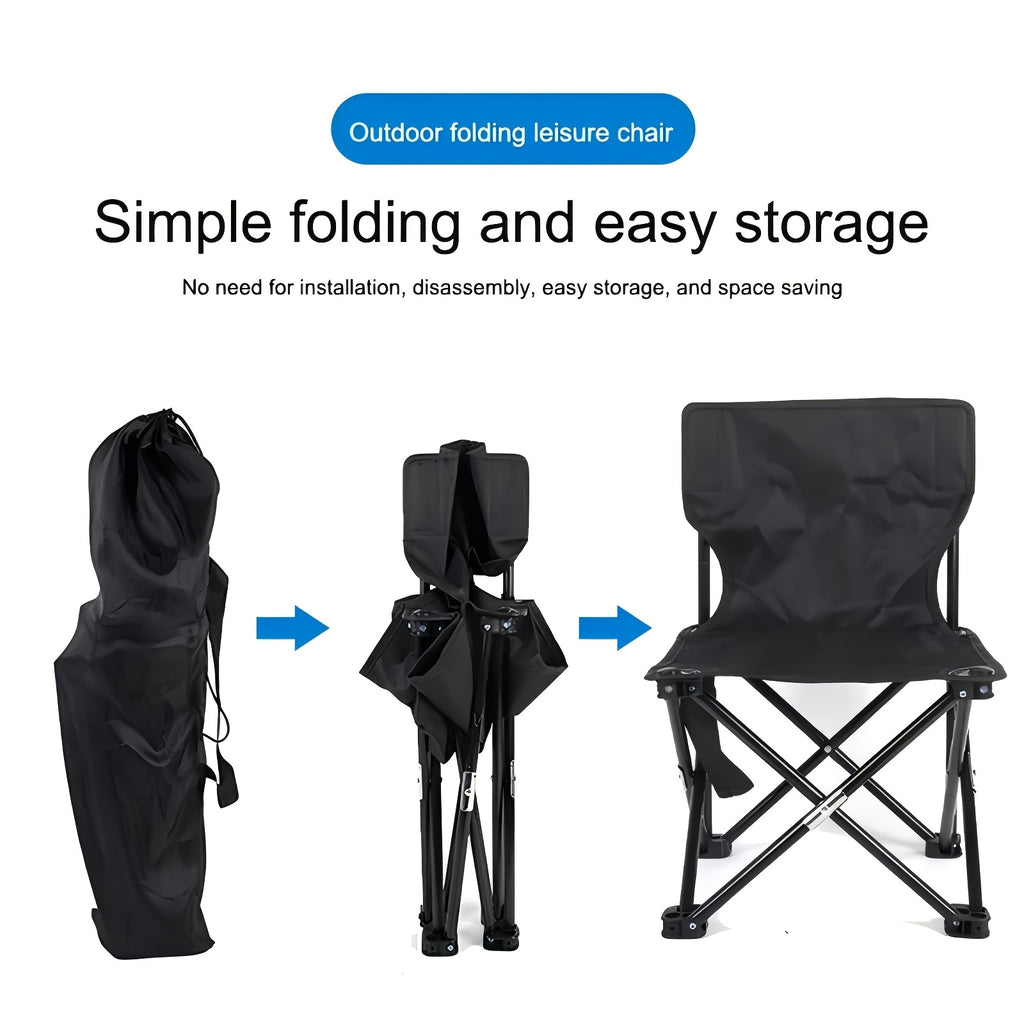 Black Portable Folding Outdoor Chairs – Lightweight Compact Design, Durable Metal Frame with Storage Bag, Ideal for Camping, Travel, Fishing & Holiday Use