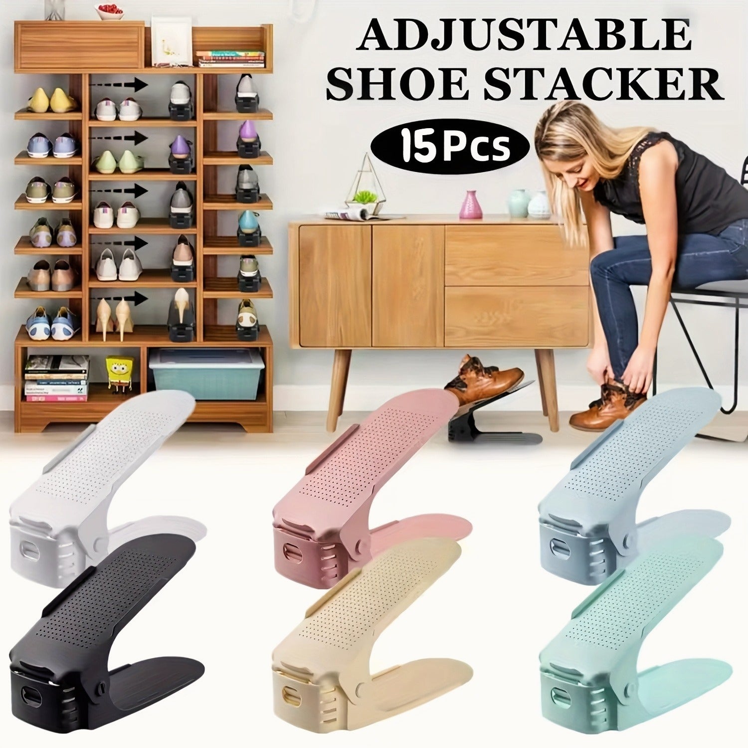 15Pcs Adjustable Plastic Shoe Rack