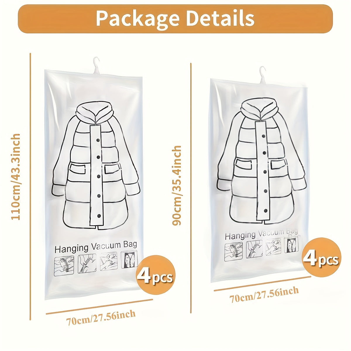 8Pcs Vacuum Storage Bags for Clothes & Suits