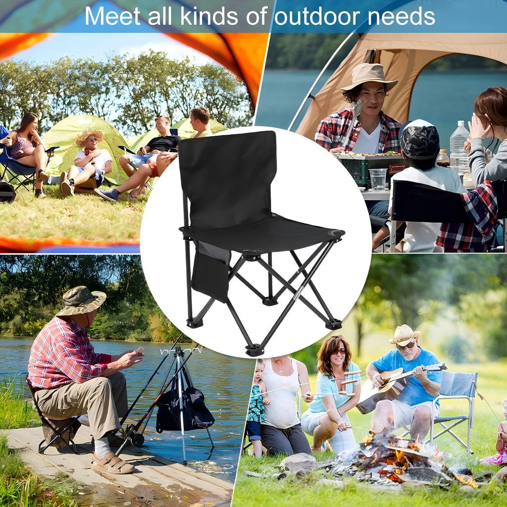 Black Portable Folding Outdoor Chairs – Lightweight Compact Design, Durable Metal Frame with Storage Bag, Ideal for Camping, Travel, Fishing & Holiday Use