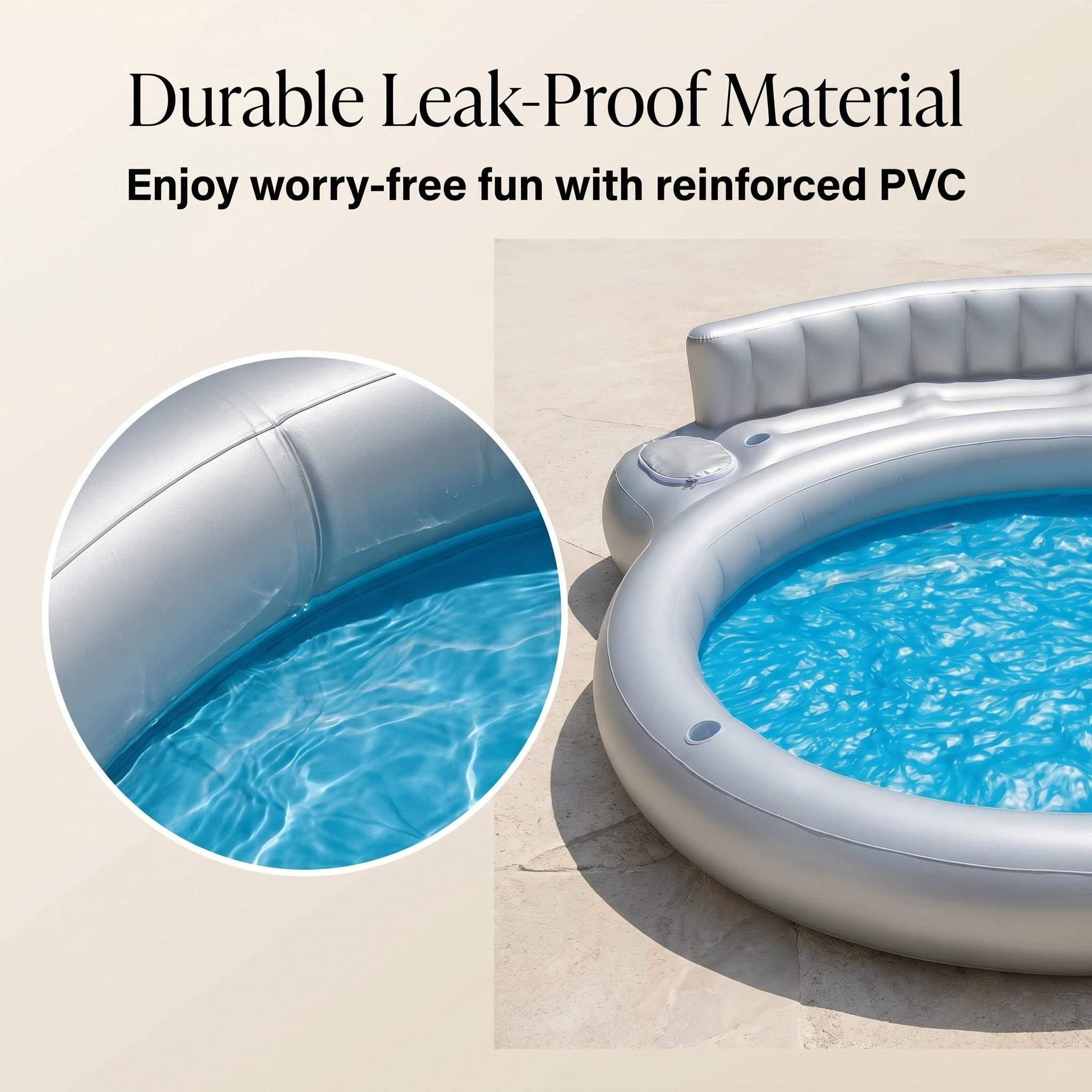 Premium Durable Inflatable Pool Featuring Integrated Beverage Ice Compartment & Ergonomic Backrest, Heavy-Duty Leakproof PVC for Patio, Lawn Outdoor Entertainment