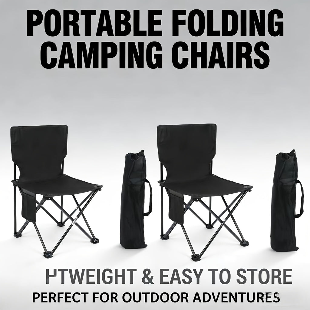 Black Portable Folding Outdoor Chairs – Lightweight Compact Design, Durable Metal Frame with Storage Bag, Ideal for Camping, Travel, Fishing & Holiday Use