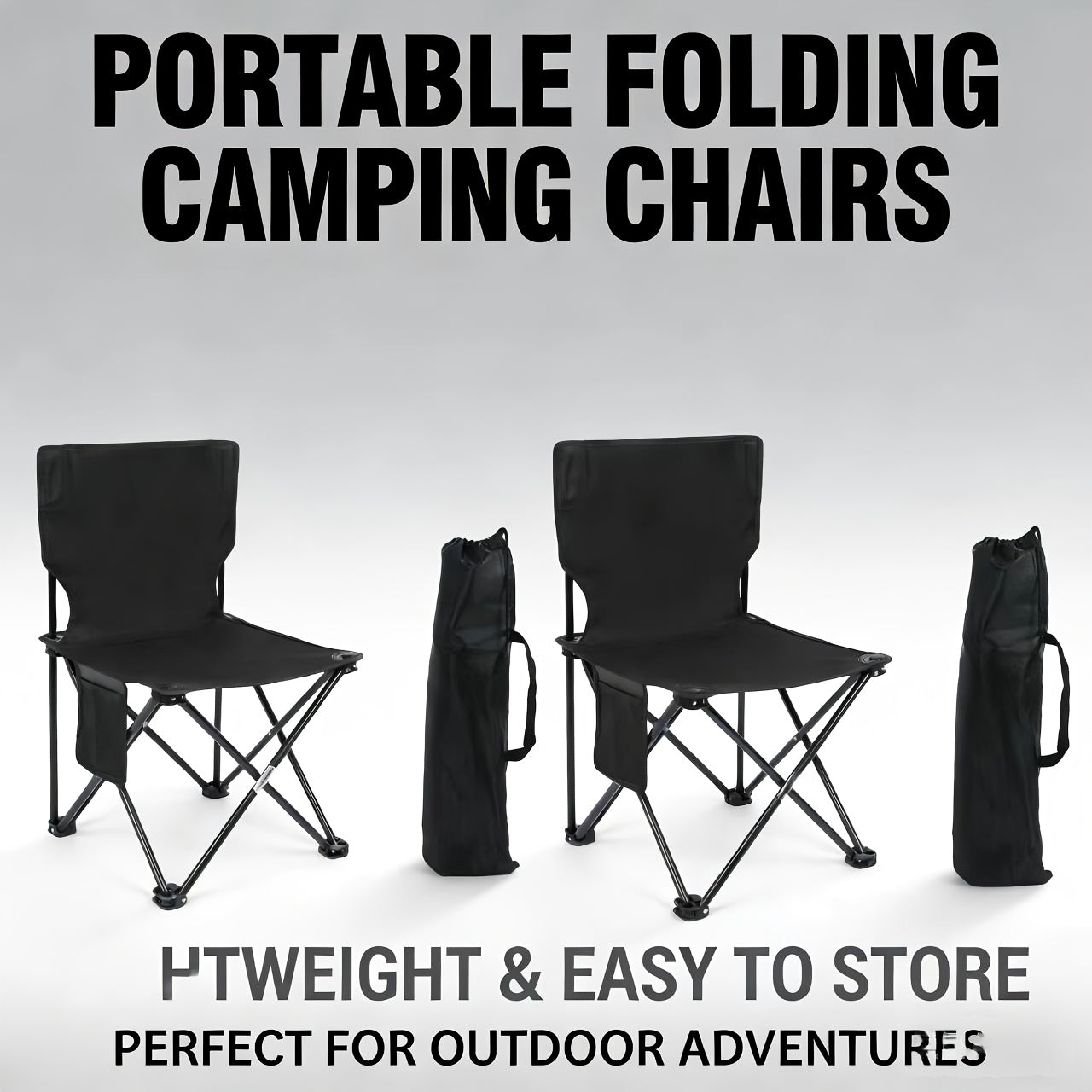 Black Portable Folding Outdoor Chairs – Lightweight Compact Design, Durable Metal Frame with Storage Bag, Ideal for Camping, Travel, Fishing & Holiday Use