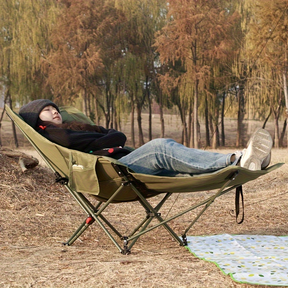 286.6 Lbs Heavy‑Duty Foldable Beach Chair with Adjustable Height & Crisscross Backrest – Portable Outdoor Chair for Camping, Fishing, Travel, Poolside & Picnic, Featuring Button‑Release Folding Mechanism and Durable Fabric