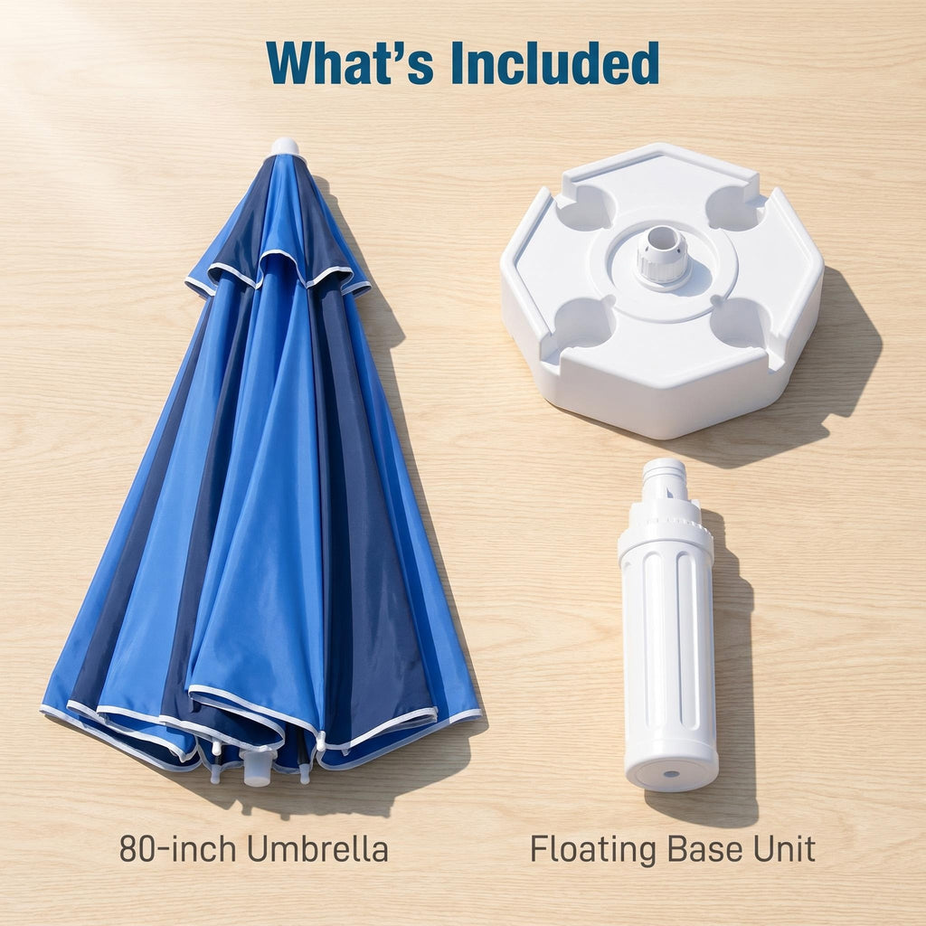 Anti-Tip Floating Base Pool Umbrella with UPF50+ UV Protection & Water Repellent Canopy, Stable Floating Sun Shade for Swimming Pool, Beach and Water Park Outdoor Use