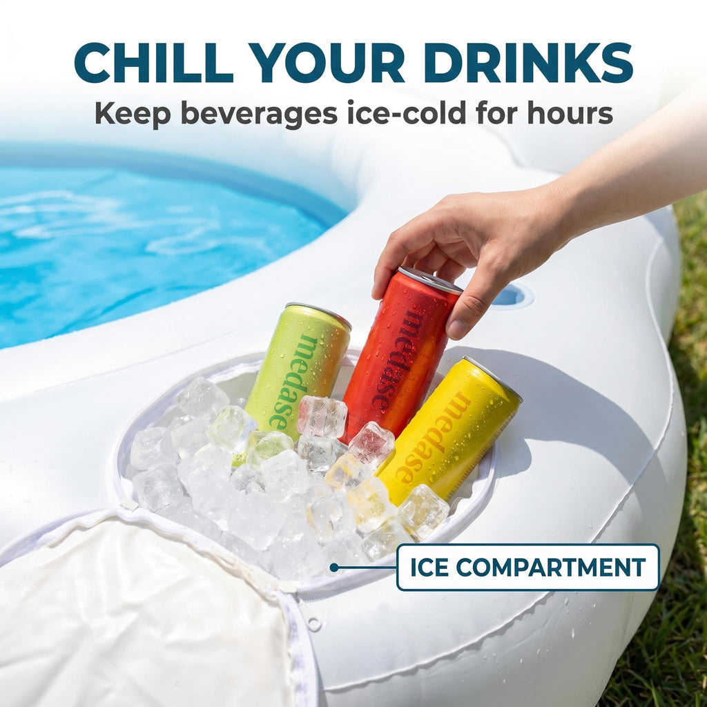 Premium Durable Inflatable Pool Featuring Integrated Beverage Ice Compartment & Ergonomic Backrest, Heavy-Duty Leakproof PVC for Patio, Lawn Outdoor Entertainment