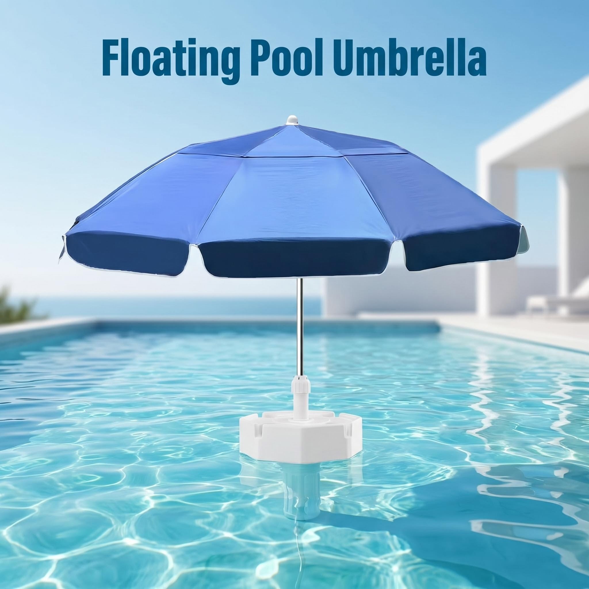 Anti-Tip Floating Base Pool Umbrella with UPF50+ UV Protection & Water Repellent Canopy, Stable Floating Sun Shade for Swimming Pool, Beach and Water Park Outdoor Use