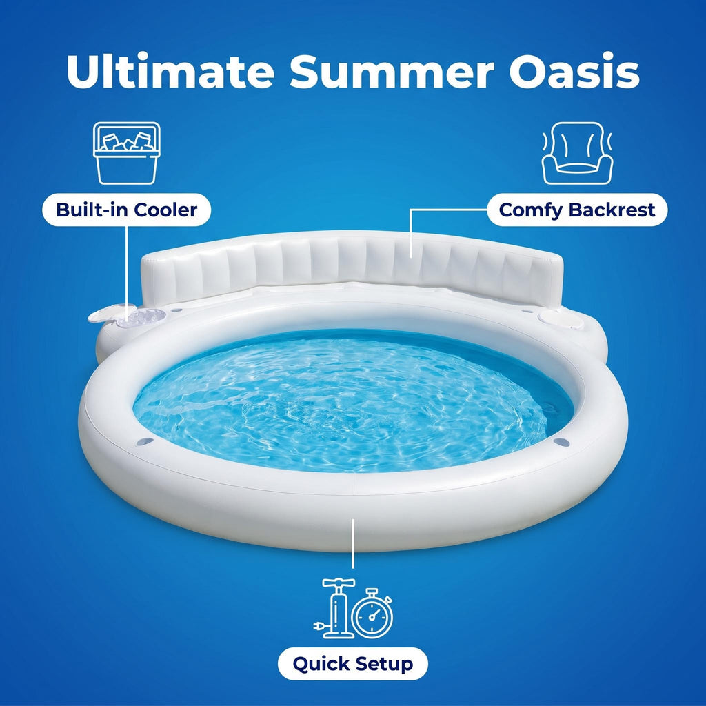 Premium Durable Inflatable Pool Featuring Integrated Beverage Ice Compartment & Ergonomic Backrest, Heavy-Duty Leakproof PVC for Patio, Lawn Outdoor Entertainment