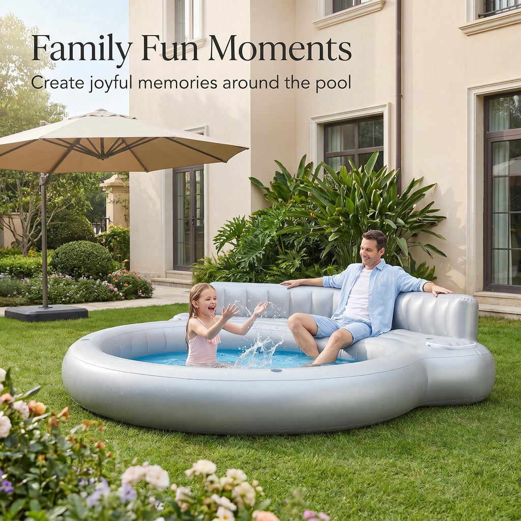 Premium Durable Inflatable Pool Featuring Integrated Beverage Ice Compartment & Ergonomic Backrest, Heavy-Duty Leakproof PVC for Patio, Lawn Outdoor Entertainment