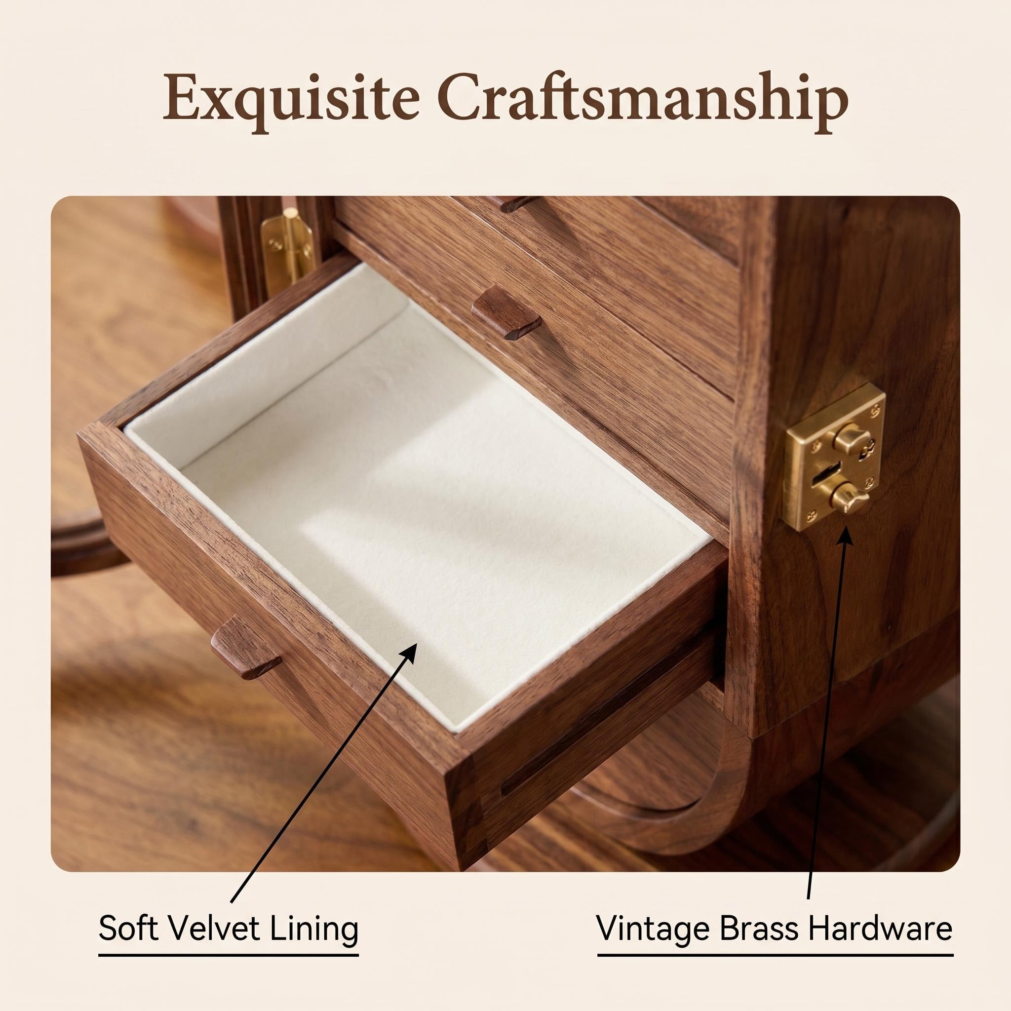 Premium Walnut Rotating Jewelry Cabinet with Mirrored Doors & Multi-Drawer Categorization, Smart Organizer for Rings, Earrings, Bracelets & Watches