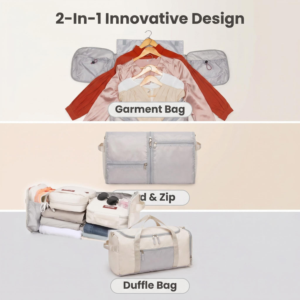 2-in-1 Convertible Garment Duffle Travel Bag, Water Resistant & Scratch Resistant Fabric, Hanging Suit Carry Bag for Business Trip, Weekend Getaway