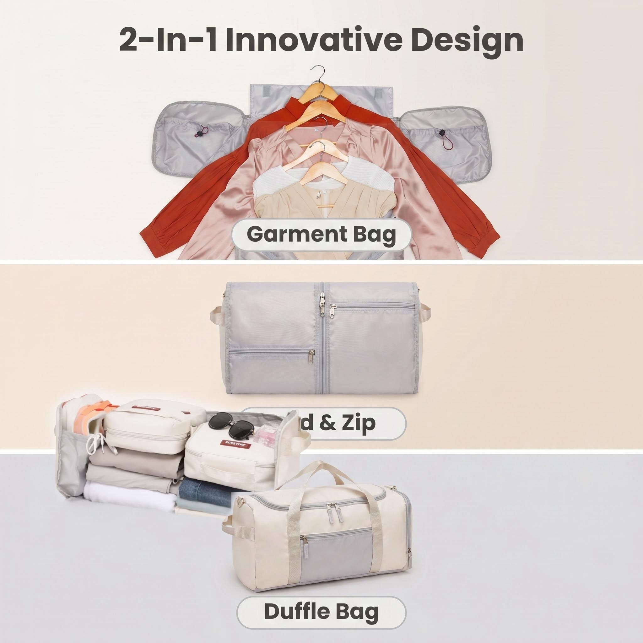 2-in-1 Convertible Garment Duffle Travel Bag, Water Resistant & Scratch Resistant Fabric, Hanging Suit Carry Bag for Business Trip, Weekend Getaway