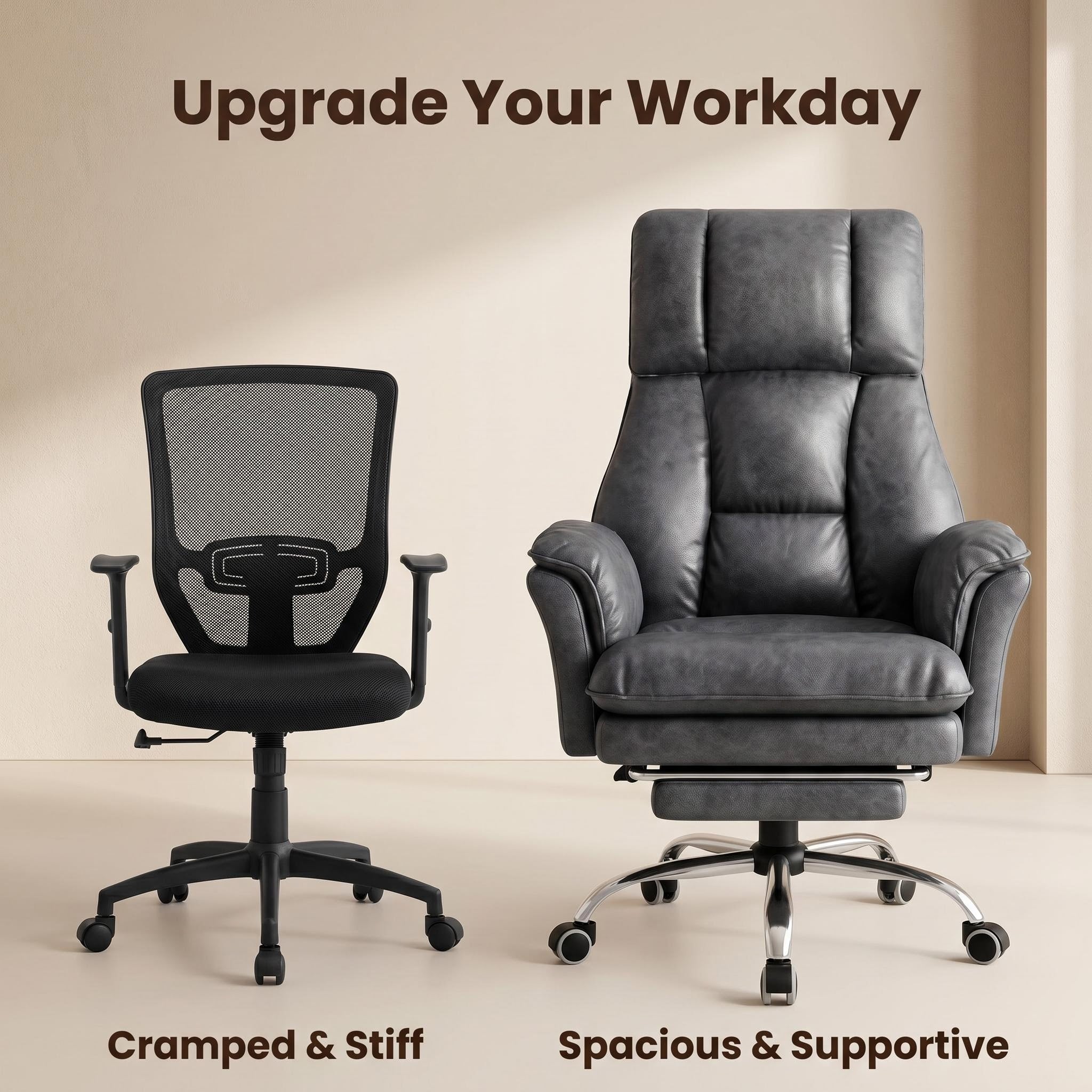 Heavy Duty 400LBS Office Chair, Ergonomic Design with Adjustable Arms & Footrest