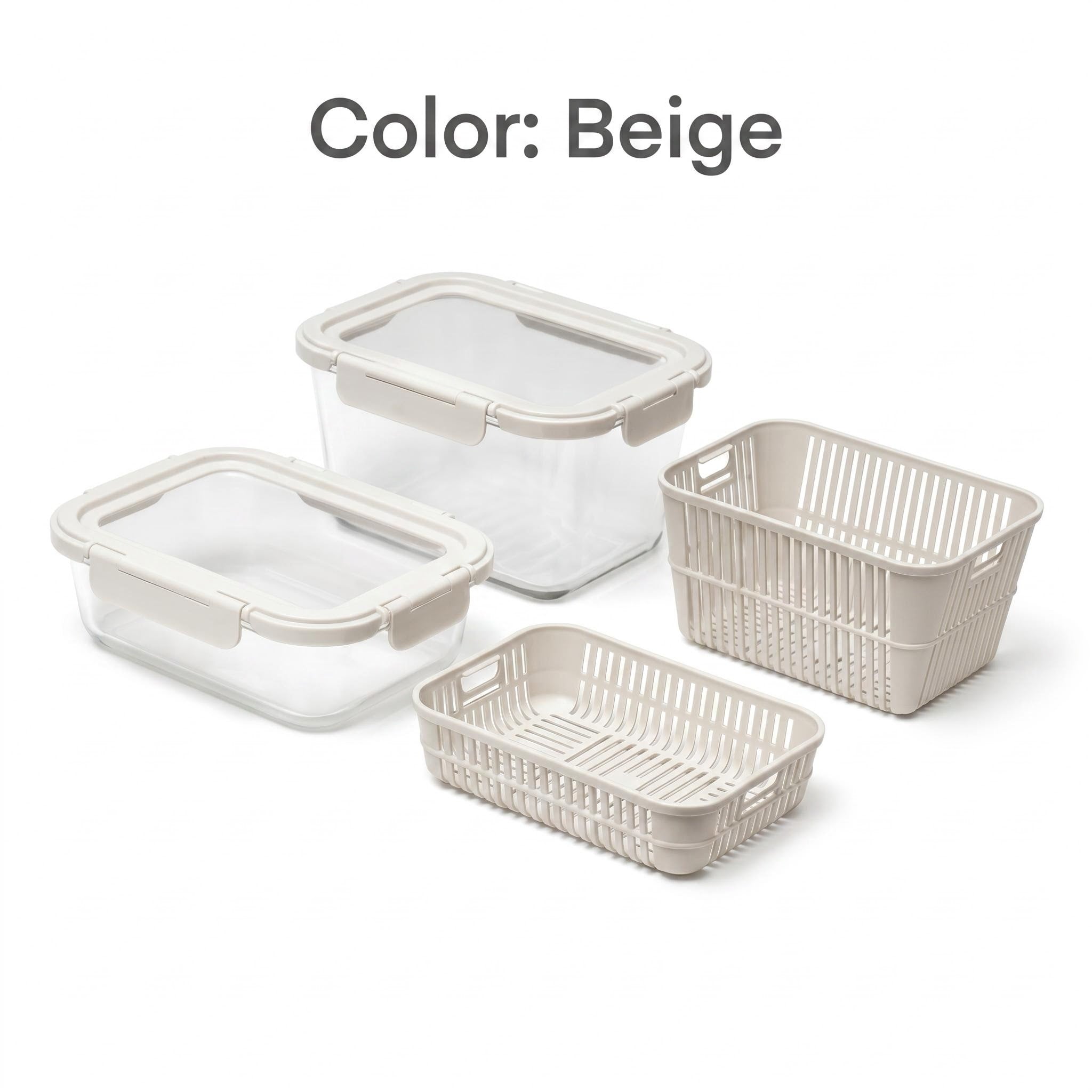 Smart Drain Design High Borosilicate Glass Container, Detachable Drain Basket + Locking Airtight Lid, Replace Stained Plastic Storage for Home Kitchen & Refrigerator