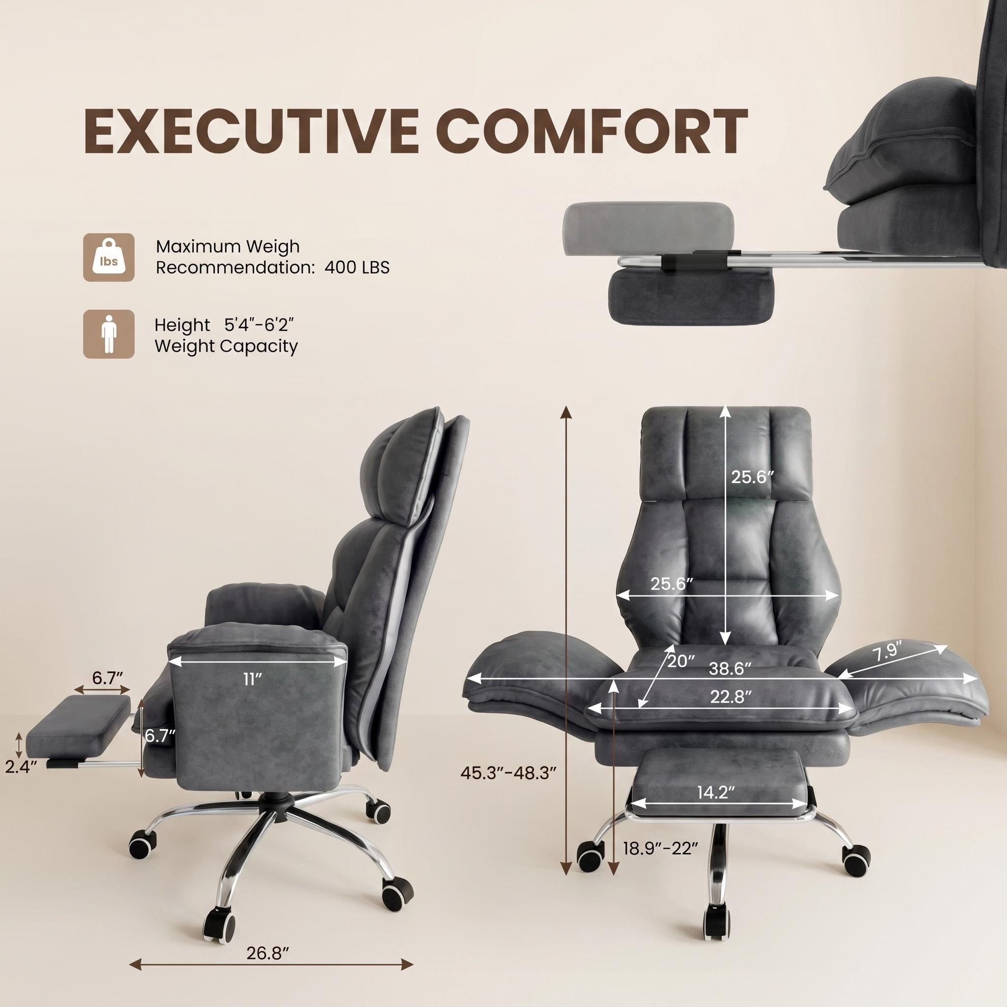 Heavy Duty 400LBS Office Chair, Ergonomic Design with Adjustable Arms & Footrest