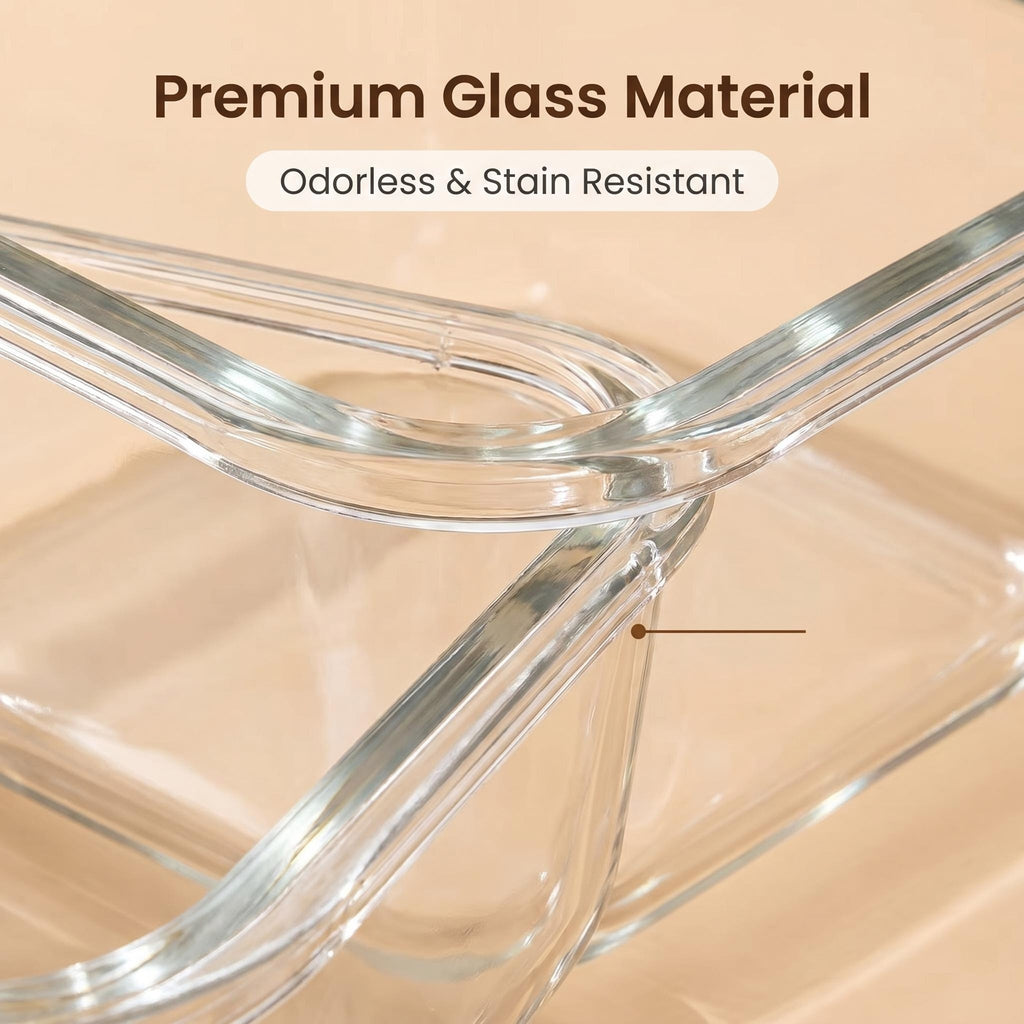 Smart Drain Design High Borosilicate Glass Container, Detachable Drain Basket + Locking Airtight Lid, Replace Stained Plastic Storage for Home Kitchen & Refrigerator
