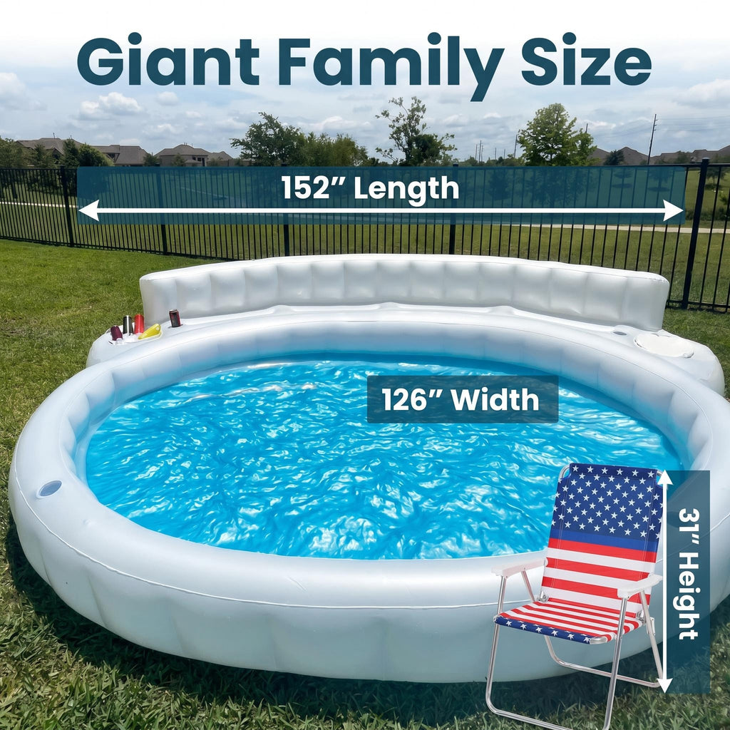 Premium Durable Inflatable Pool Featuring Integrated Beverage Ice Compartment & Ergonomic Backrest, Heavy-Duty Leakproof PVC for Patio, Lawn Outdoor Entertainment