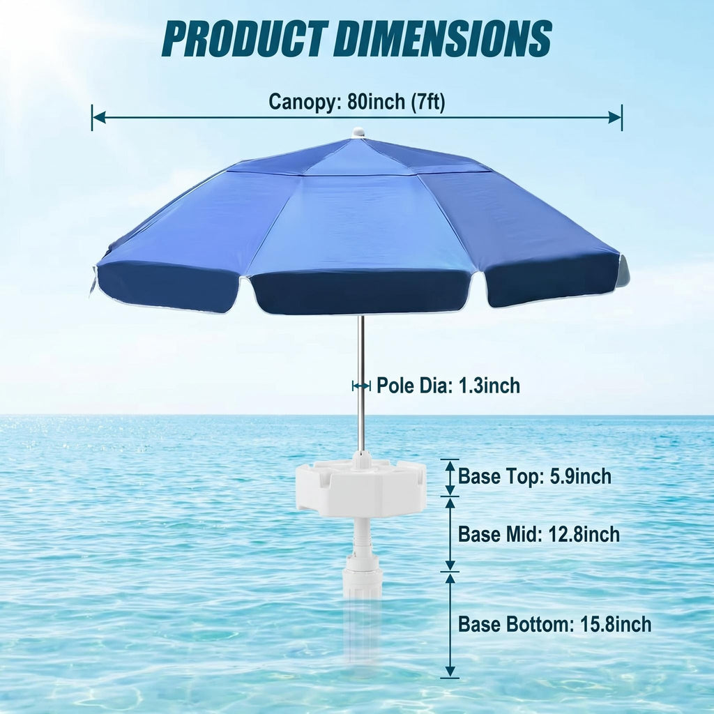 Anti-Tip Floating Base Pool Umbrella with UPF50+ UV Protection & Water Repellent Canopy, Stable Floating Sun Shade for Swimming Pool, Beach and Water Park Outdoor Use