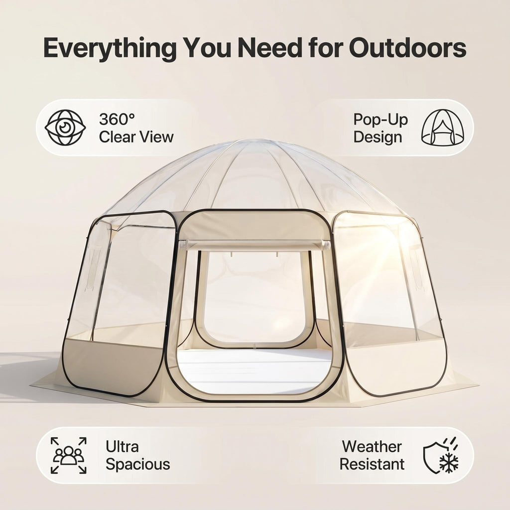 Pop-Up Bubble Tent with 360° Clear View, Ultra Spacious Weather-Resistant Outdoor Shelter for Backyard Parties, Stargazing & Relaxation