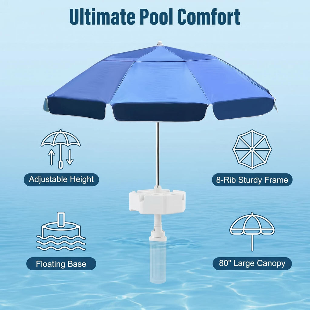 Anti-Tip Floating Base Pool Umbrella with UPF50+ UV Protection & Water Repellent Canopy, Stable Floating Sun Shade for Swimming Pool, Beach and Water Park Outdoor Use