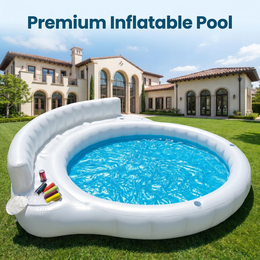 Premium Durable Inflatable Pool Featuring Integrated Beverage Ice Compartment & Ergonomic Backrest, Heavy-Duty Leakproof PVC for Patio, Lawn Outdoor Entertainment